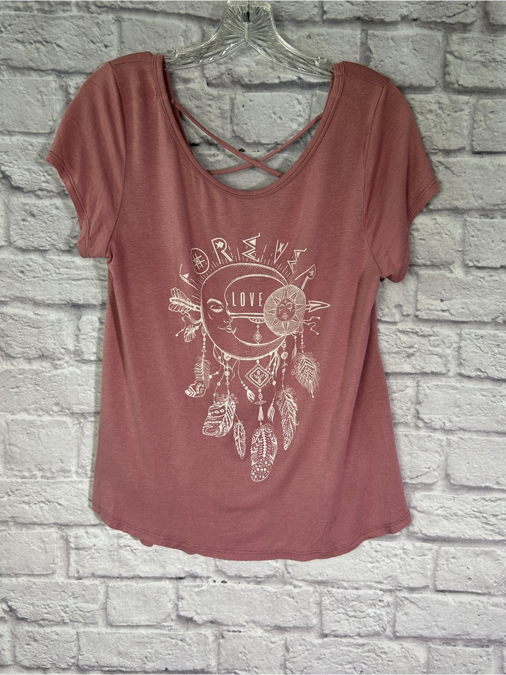 🔥 3/$25 Rose Dreamcatcher Love Graphic Crisscross Back Tee